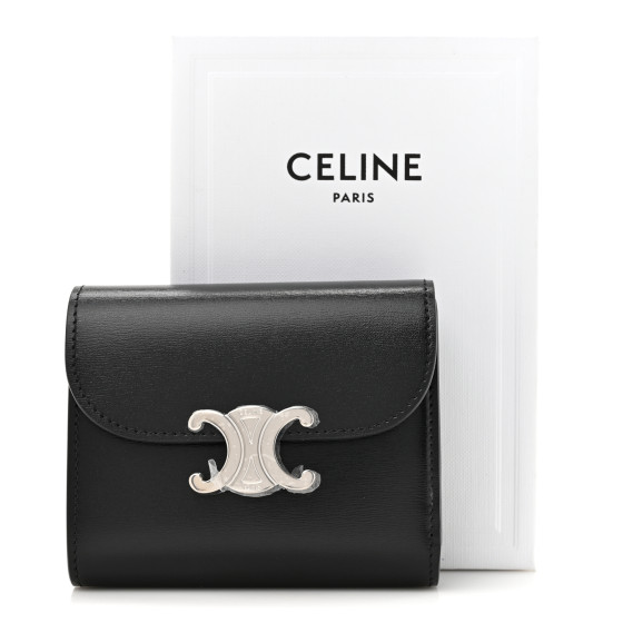 CELINE Shiny Calfskin Small Triomphe Wallet Black 1655460