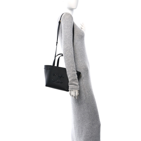 CELINE Grained Calfskin Triomphe Mini Cabas Anais Black