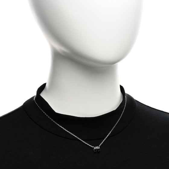 ★Hermes★(W) Mini Pop H Pendant★Palladium & Noir (人気) Hermes Mini Pop H Pendant Necklace Black Enamel Lacquered