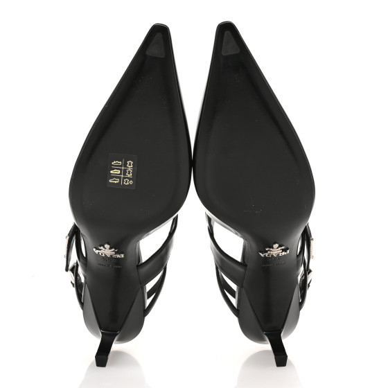 【PRADA】レザースリッパ lady's triangleロゴ blackカラー Prada - Black Triangle Logo Leather Pump, 85mm | Mitchell Stores