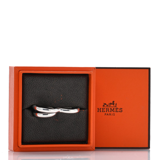HERMES Sterling Silver MM Vertige Coeur Double Ring 49 4.75