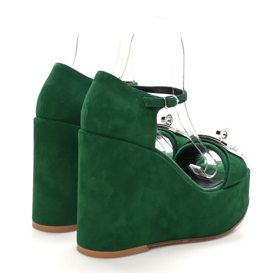 HERMES Suede Goatskin Hilda 80 Sandals 37.5 Vert Electrique