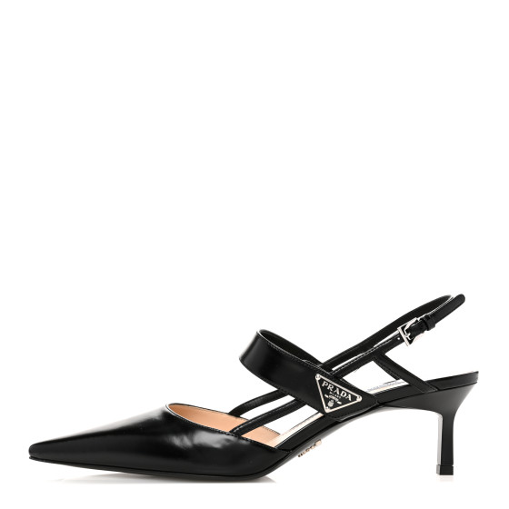 PRADA Spazzolato Metal Triangle Logo 55mm Slingback Pumps