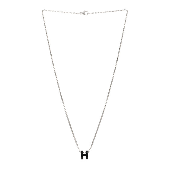 HERMES Lacquered Palladium Mini Pop H Pendant Necklace Black