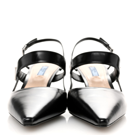 PRADA Spazzolato Metal Triangle Logo 55mm Slingback Pumps