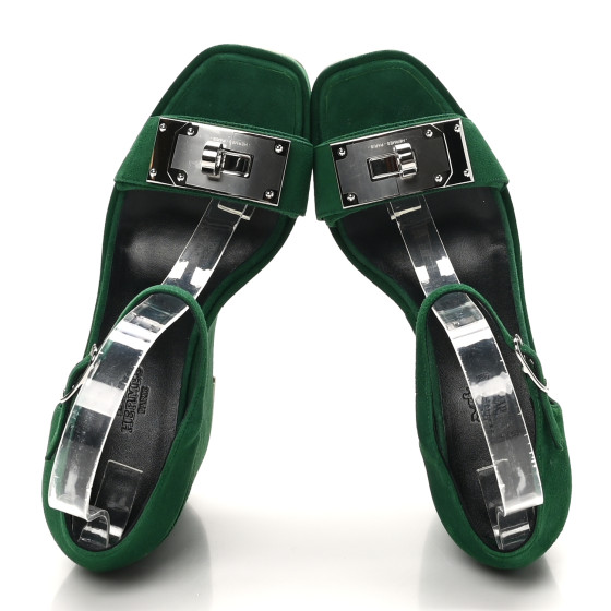 エルメス HERMES Suede Goatskin Hilda 80 Sandals 37.5 Vert Electrique