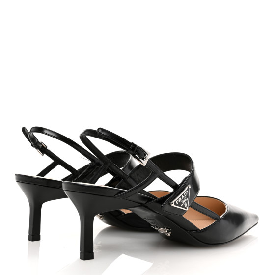PRADA Spazzolato Metal Triangle Logo 55mm Slingback Pumps