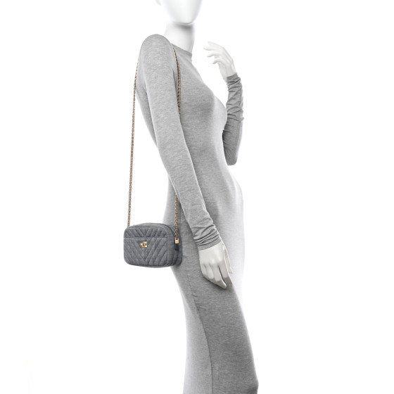 CHANEL Denim Chevron Quilted Reissue 2.55 Camera Case Blue