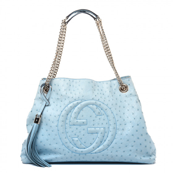 GUCCI Ostrich Medium Soho Chain Shoulder Bag Light Blue
