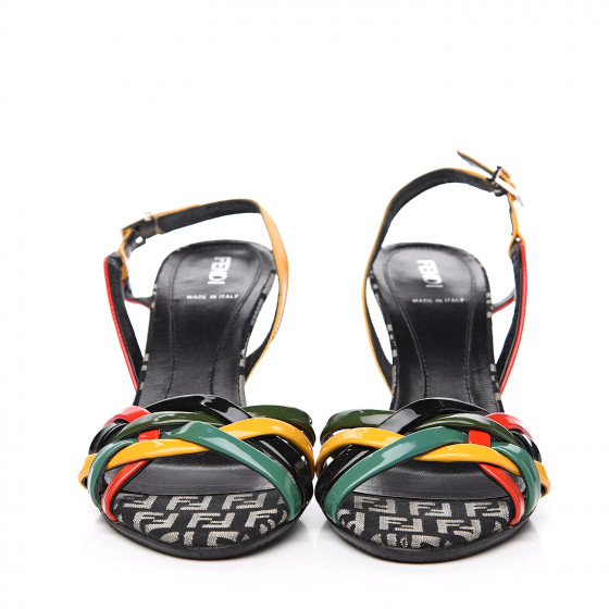 FENDI Patent Zucchino Slingback Sandal Pumps 37 Multicolor