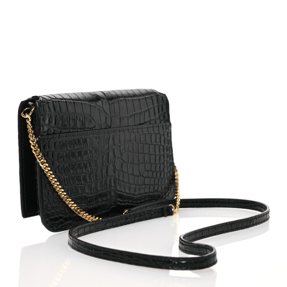SAINT LAURENT Crocodile Embossed Monogram Phone Holder