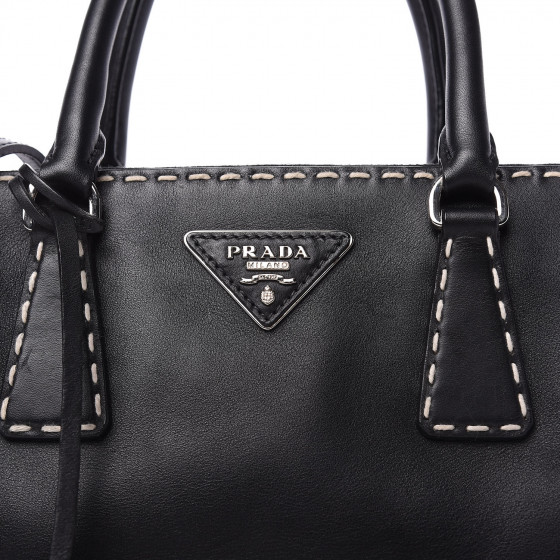 PRADA City Calf Mini Hand Stitched Galleria Double Zip Tote