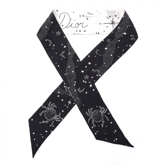 Christian Dior ブラックラメスカーフ CHRISTIAN DIOR Silk Zodiac Cancer Mitzah Scarf Black 572114