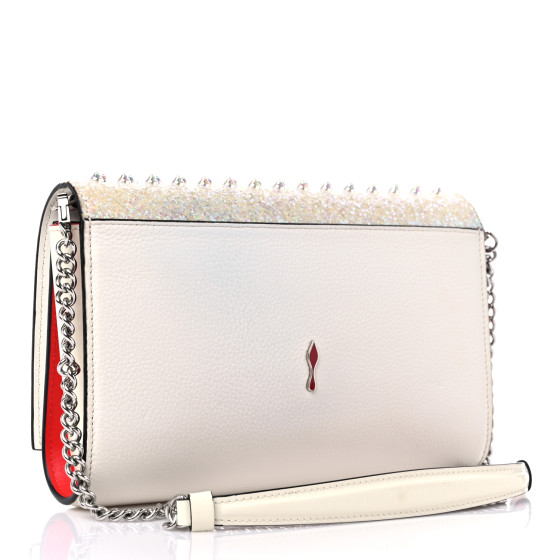 Christian Louboutinシルバーラメビジュー パーティーバッグ CHRISTIAN LOUBOUTIN Calfskin Glitter Spikes Multimetal