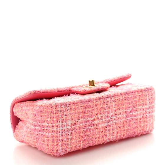 CHANEL Tweed Quilted Mini Rectangular Flap Pink Multicolor