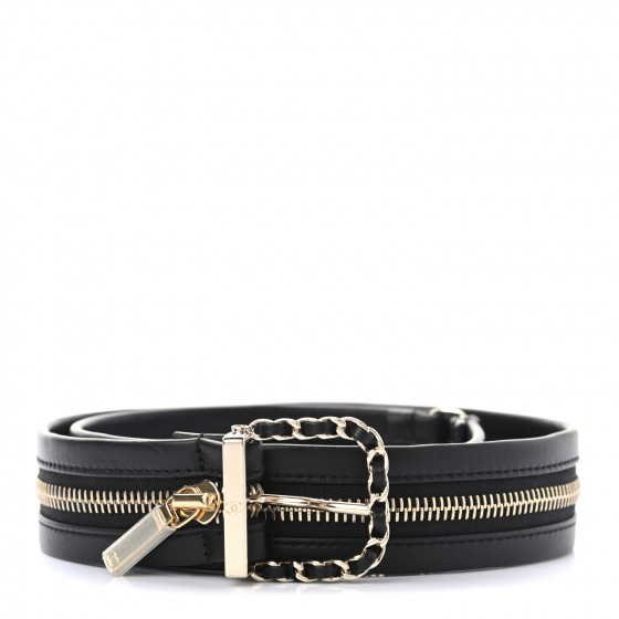 【超レア！】CHANEL レザー ベルト CCロゴ 80/32 CHANEL Calfskin Lambskin Zipper Chain CC Belt 80 32 Black