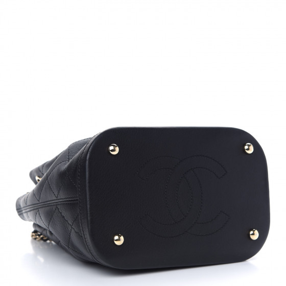 CHANEL Calfskin Stitched Chain Bucket Bag Black 897423