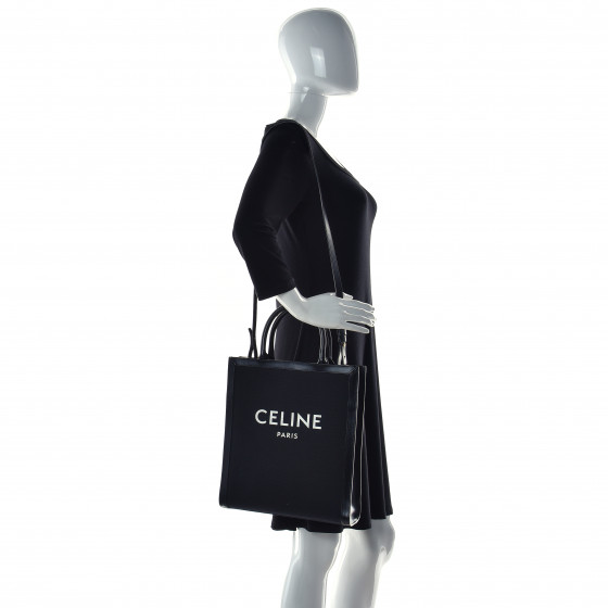 国内即発【CELINE】 SMALL VERTICAL カバ 17618 旧ロゴ BLACK CELINE Canvas Calfskin Small Vertical Cabas Black 894857