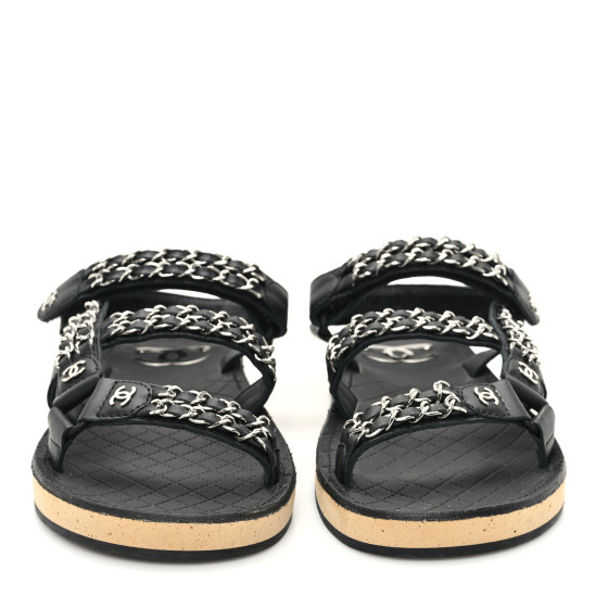 CHANEL Lambskin Chain Sandals 39 Black 1702292 | FASHIONPHILE