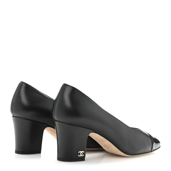 CHANEL Lambskin Patent Cap Toe CC Pumps 36 Black 1706690