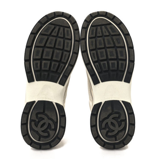 CHANEL Fabric Laminated Calfskin Stretch CC Womens Sneakers