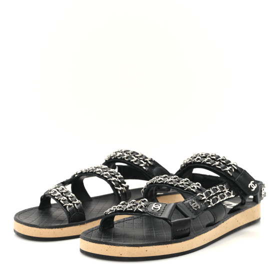 CHANEL Lambskin Chain Sandals 39 Black 1702292 | FASHIONPHILE