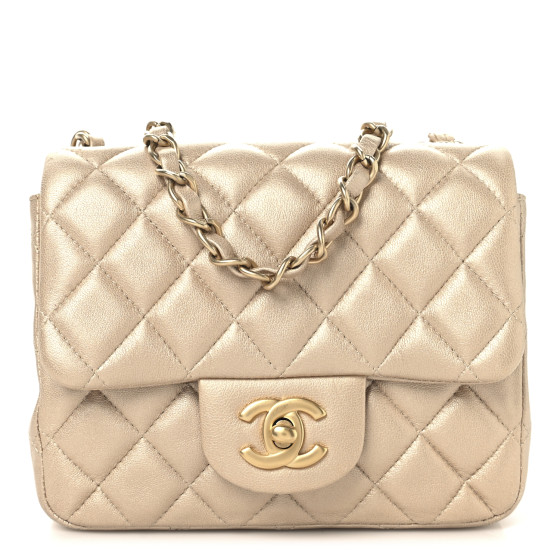 CHANEL Metallic Lambskin Quilted Mini Square Flap Gold