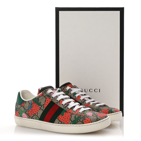 GUCCI GG Supreme Monogram Strawberry Web Womens Ace Sneakers