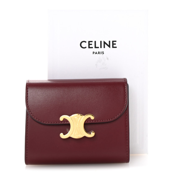 CELINE Shiny Calfskin Small Triomphe Wallet Deep Burgundy