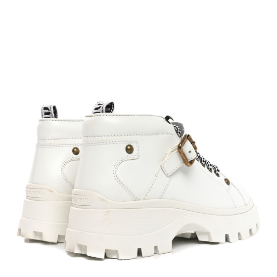 MIU MIU Calfskin Lace Up Ankle Boots 40 White 1693100