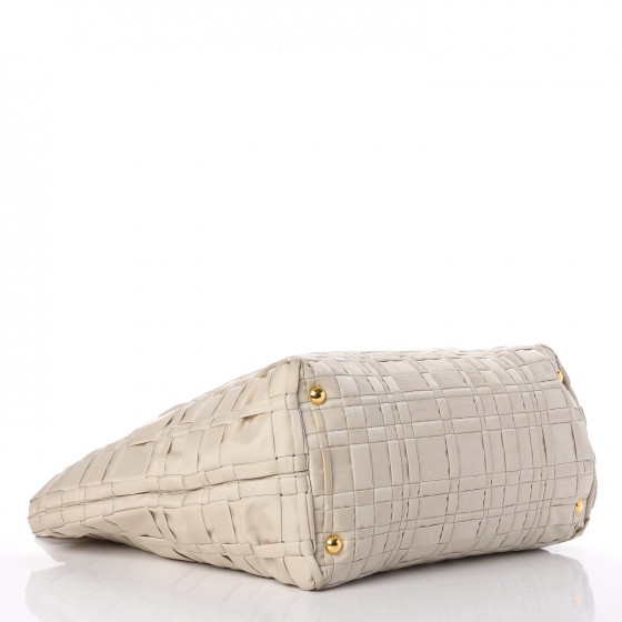 PRADA Tessuto Nylon Woven Tote Bag Beige 271868 | FASHIONPHILE