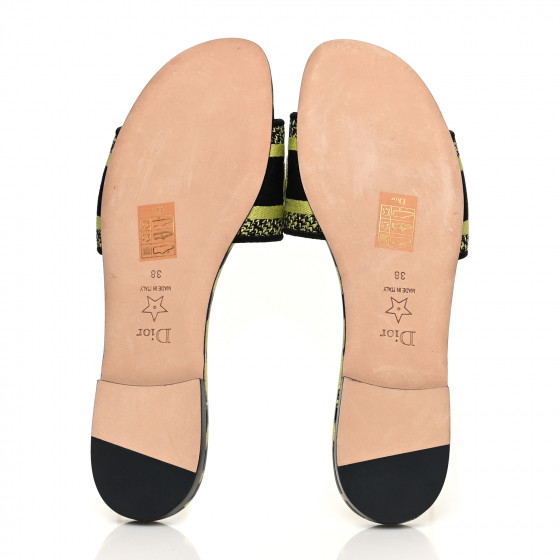 【美品】Dior ミュール Dway 38 CHRISTIAN DIOR Calfskin Canvas Embroidered Leopard Dway
