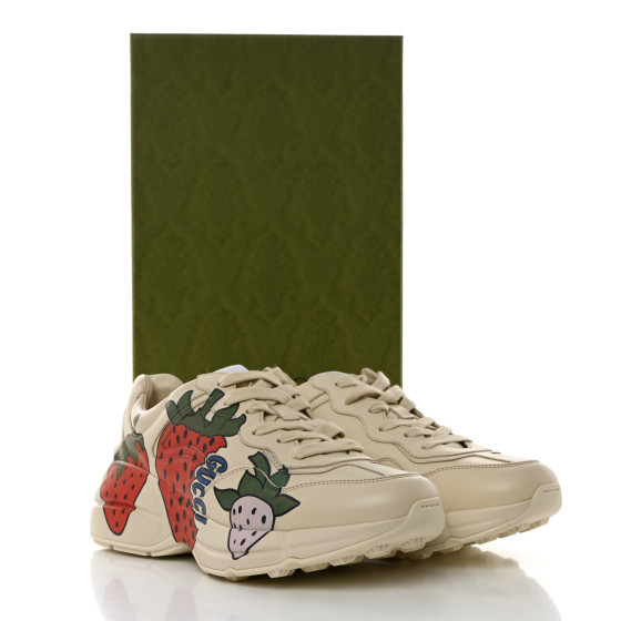 GUCCI Apollo Calfskin Strawberry Womens Rhyton Sneakers 38