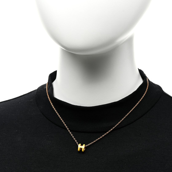 視線集める華やかさ+【HERMES】Mini Pop H ペンダント ゴールド HERMES Lacquered Gold Mini Pop H Pendant Necklace Mimosa