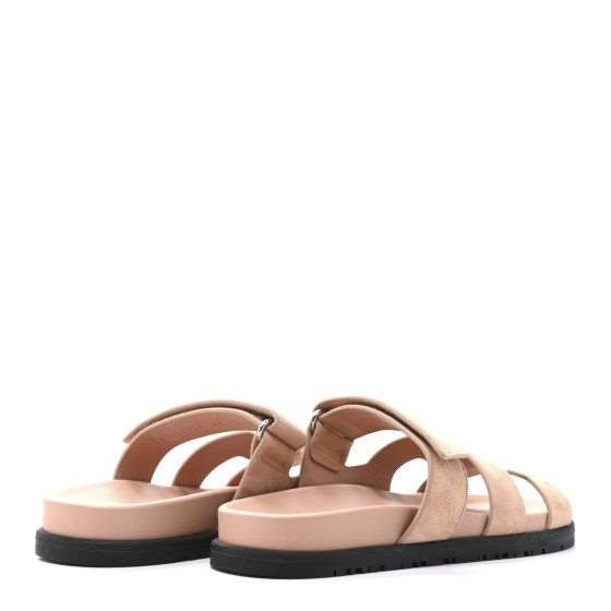 HERMES Suede Goatskin Womens Chypre Sandals 36 Nude 1670512