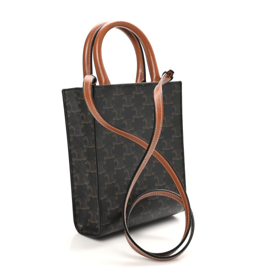 CELINE Triomphe Canvas Calfskin Mini Vertical Cabas Tan