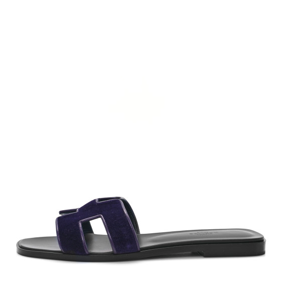 HERMES Velvet Nappa Oran Sandals 38.5 Violet Fonce 1662387