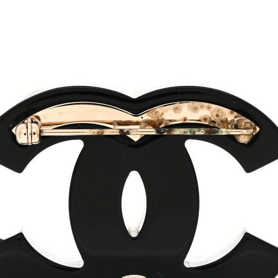 CHANEL Resin Pearl Enamel Flower CC Brooch Black Blue Gold