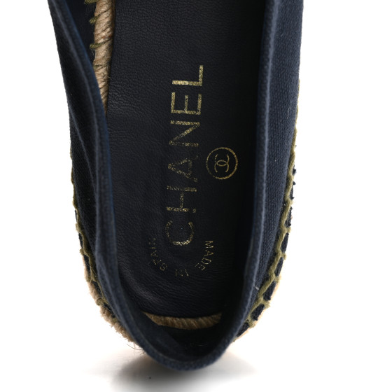 CHANEL Fabric Biarritz CC Espadrilles 41 Blue Green 1667539