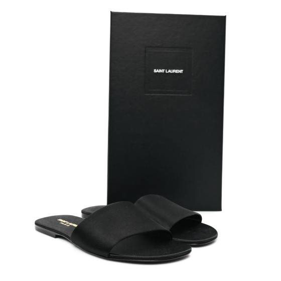 SAINT LAURENT Satin Mens Carlyle Slide Sandals 41 Black
