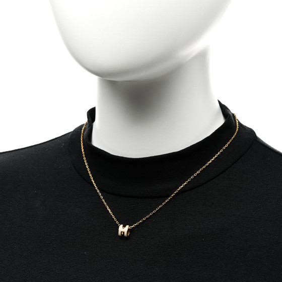 ★Hermes★(W) Mini Pop H Pendant★Gold & Marron Glace HERMES Lacquered Gold Mini Pop H Pendant Necklace Marron