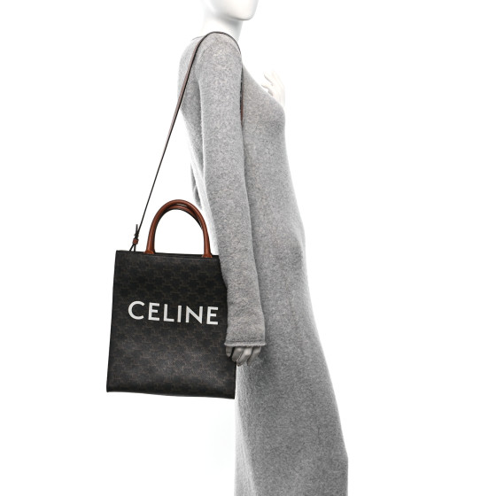 ☆【CELINE】☆Vertical Cabas in Triomphe Canvas Calfski.n☆ CELINE Triomphe Canvas Calfskin Small Vertical Cabas Tan