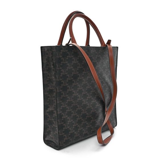 CELINE Triomphe Canvas Calfskin Small Vertical Cabas Tan