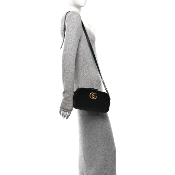 【GUCCI】Marmont 2 Velvet Chain Mini Shoulder Bag BLACK GUCCI Velvet Matelasse Small GG Marmont Chain Shoulder Bag