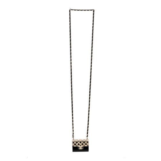 CHANEL Metal Resin Lambskin Flap Bag Long Necklace Gold