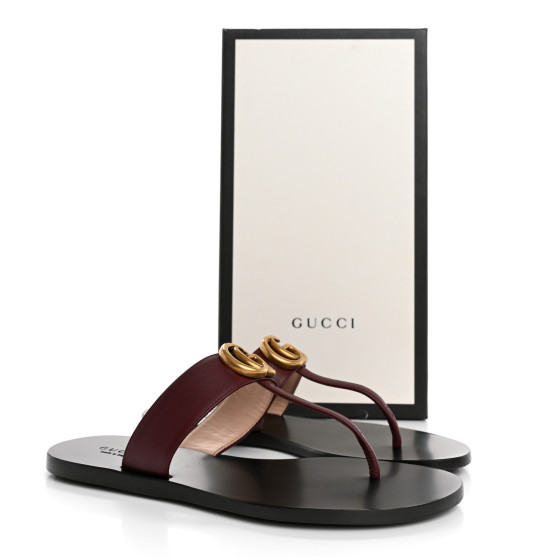 GUCCI Calfskin GG Marmont Thong Sandals 36 Vintage Bordeaux