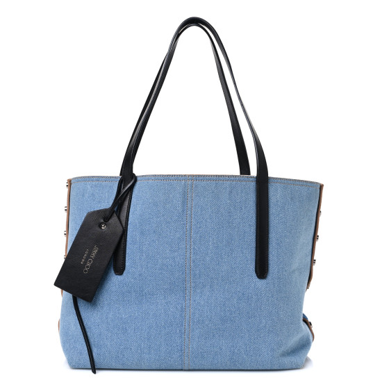 JIMMY CHOO Denim Calfskin Twist East West Tote Blue Black