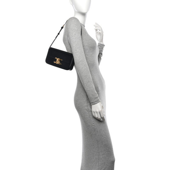 CELINE Shiny Calfskin Triomphe Shoulder Bag Black 1646458