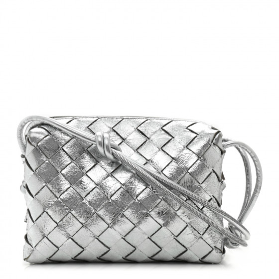 BOTTEGA VENETA Metallic Nappa Intrecciato Mini Looping Crossbody Silver ...