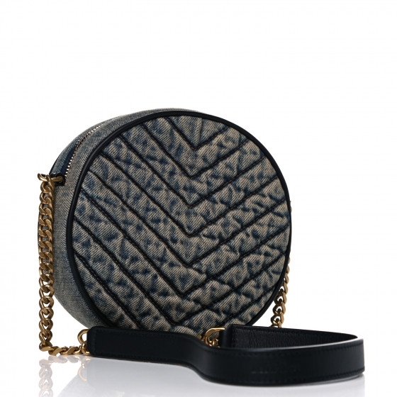 SAINT LAURENT Denim Quilted Monogram Round Crossbody Bag
